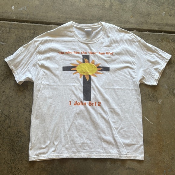 Hanes Heavyweight 2XL Graphic T-Shirt Christian Religious White Mens - Picture 1 of 3